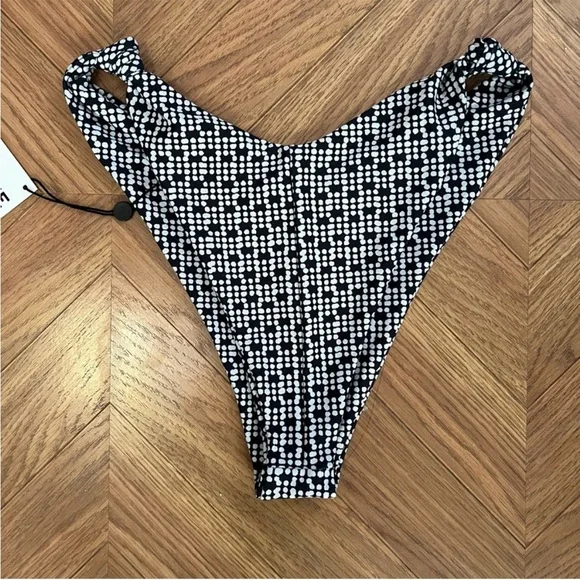 Skatie Navy Blue White Patterned Triangle Bikini Set with High Leg Bottoms - Picture 5 of 7